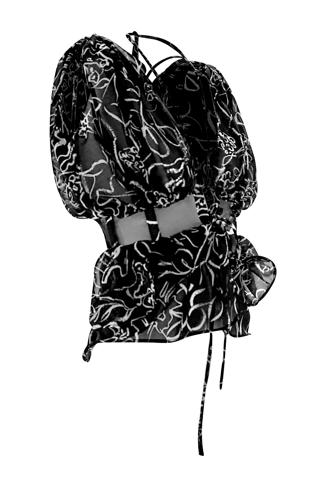 Hand-Painted Chiffon Patterned Blouse: Convertible Multi-Way Wear by Ronnita Whipple