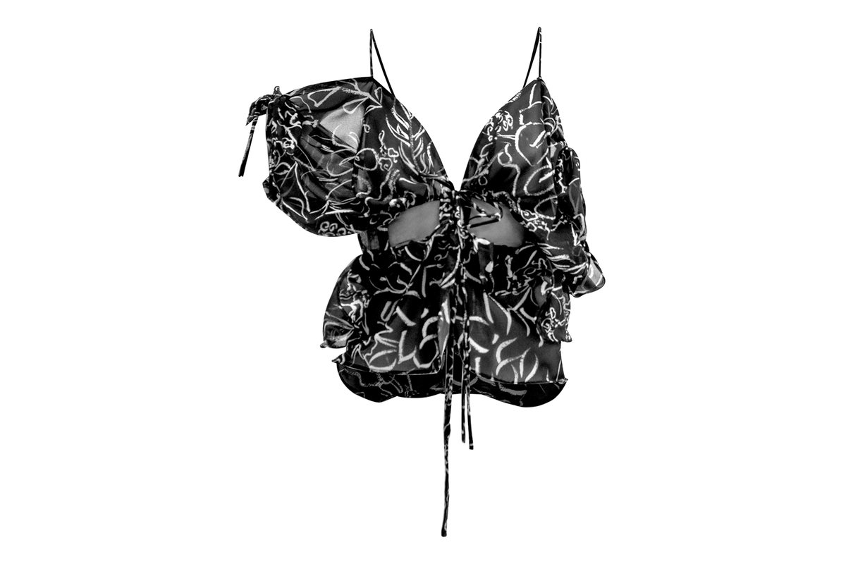 Hand-Painted Chiffon Patterned Blouse: Convertible Multi-Way Wear by Ronnita Whipple
