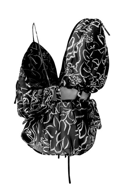 Hand-Painted Chiffon Patterned Blouse: Convertible Multi-Way Wear by Ronnita Whipple