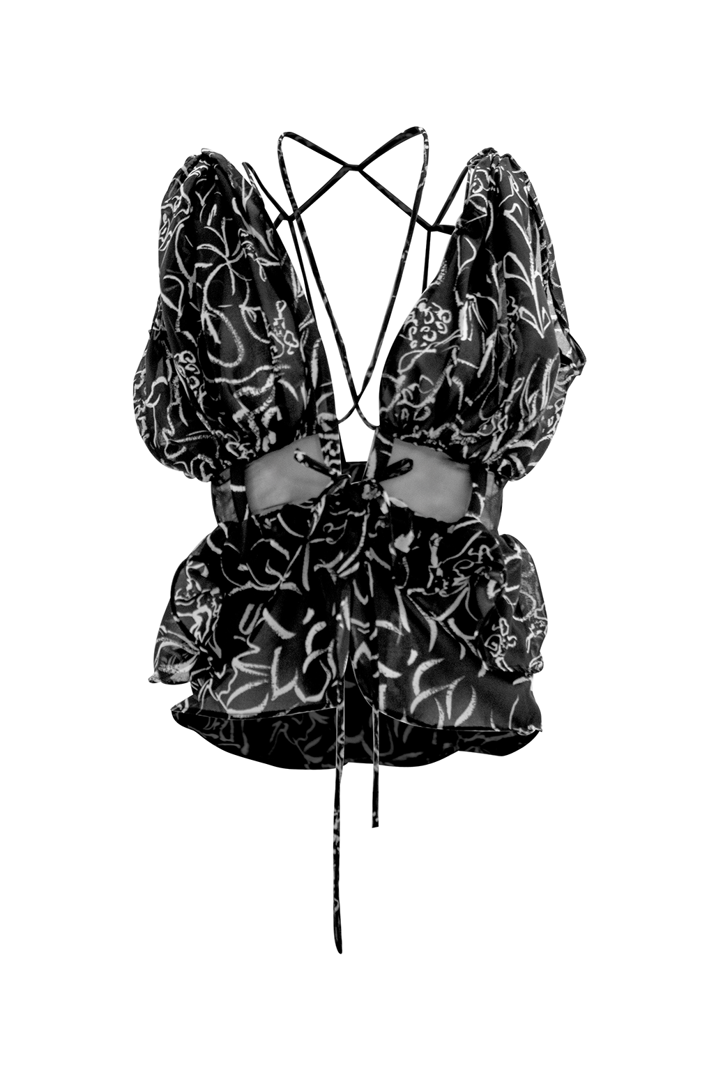 Hand-Painted Chiffon Patterned Blouse: Convertible Multi-Way Wear by Ronnita Whipple