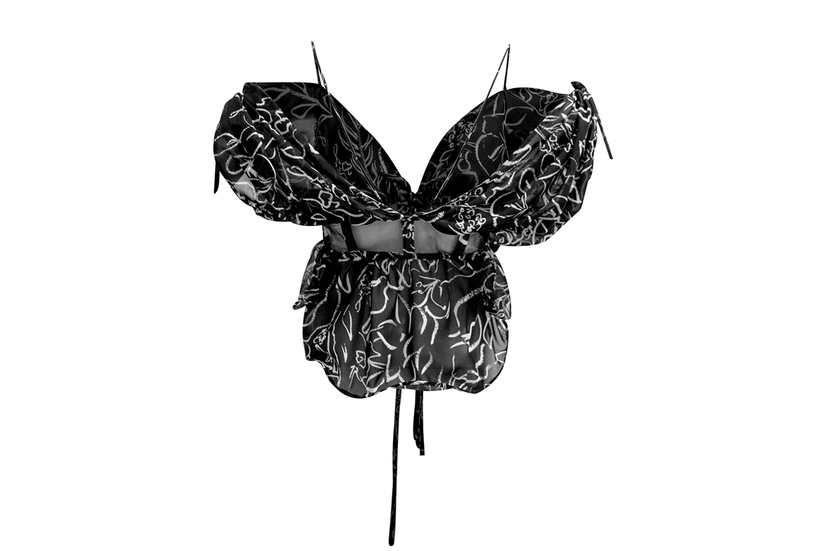 Hand-Painted Chiffon Patterned Blouse: Convertible Multi-Way Wear by Ronnita Whipple