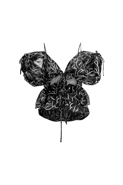 Hand-Painted Chiffon Patterned Blouse: Convertible Multi-Way Wear by Ronnita Whipple