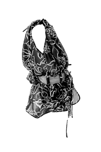 Hand-Painted Chiffon Patterned Blouse: Convertible Multi-Way Wear by Ronnita Whipple