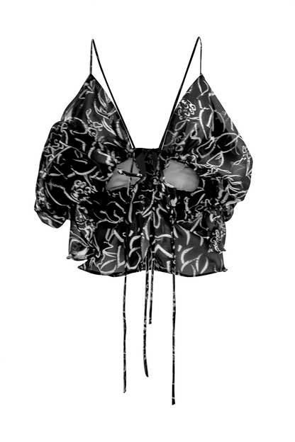 Hand-Painted Chiffon Patterned Blouse: Convertible Multi-Way Wear by Ronnita Whipple