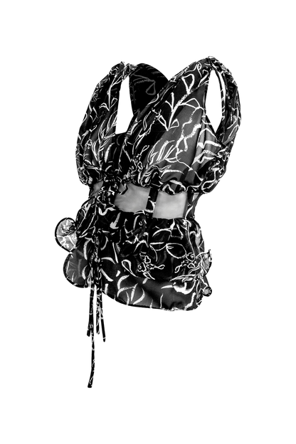 Hand-Painted Chiffon Patterned Blouse: Convertible Multi-Way Wear by Ronnita Whipple
