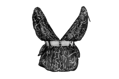Hand-Painted Chiffon Patterned Blouse: Convertible Multi-Way Wear by Ronnita Whipple