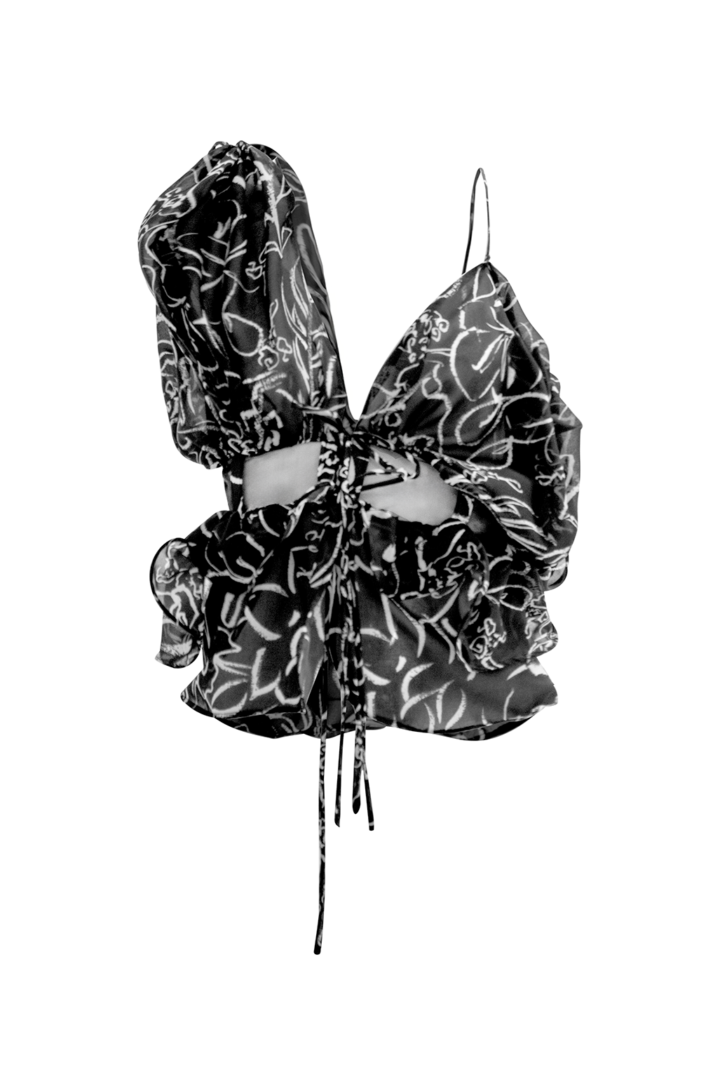 Hand-Painted Chiffon Patterned Blouse: Convertible Multi-Way Wear by Ronnita Whipple