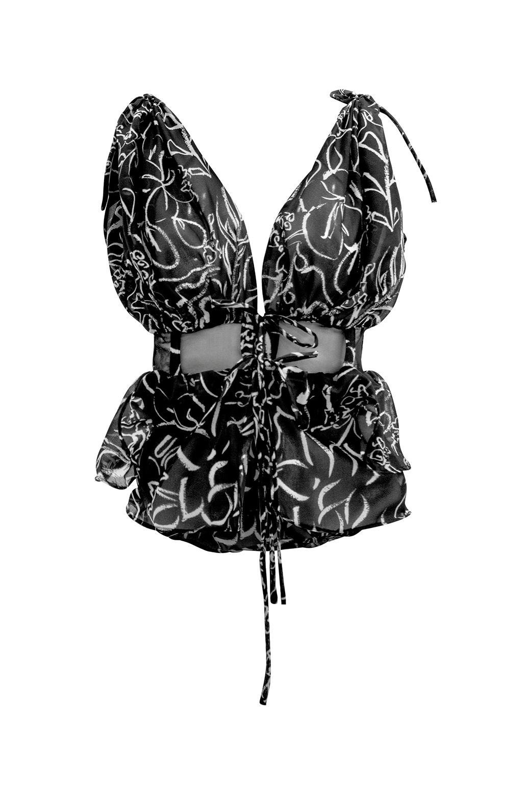 Hand-Painted Chiffon Patterned Blouse: Convertible Multi-Way Wear by Ronnita Whipple