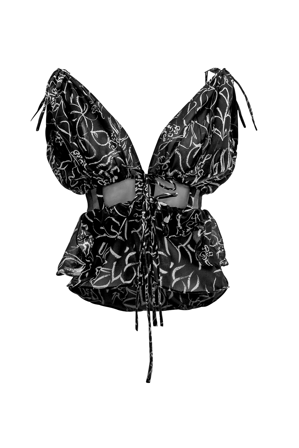 Hand-Painted Chiffon Patterned Blouse: Convertible Multi-Way Wear by Ronnita Whipple